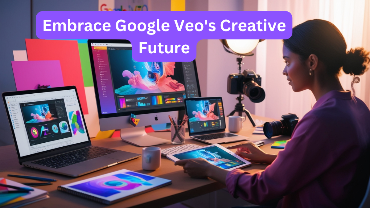 Artist using Google Veo AI to create digital content in a modern workspace, showcasing the impact of AI in creative industries.