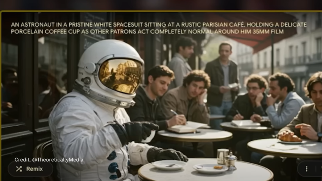 An astronaut at a Parisian café